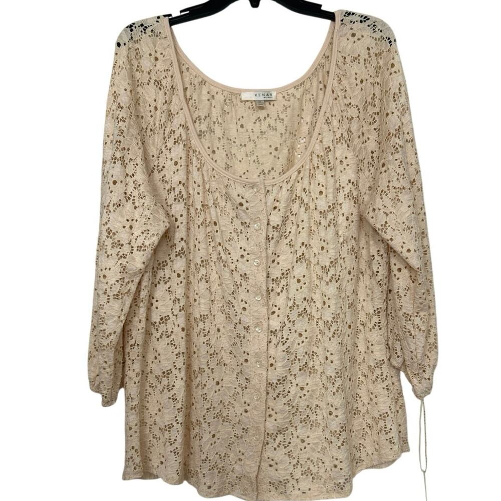 Kenar Sheer Boho Crochet Lace Tunic Top Cream Cottagecore Prairie Romantic 2X